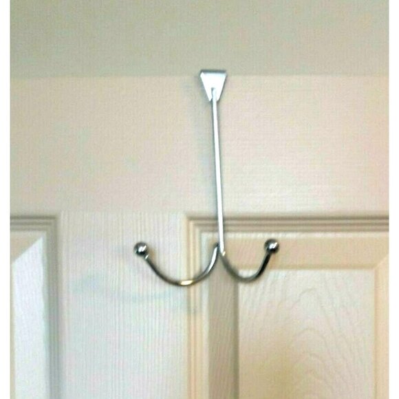 Essentials Over the Door Double Hooks New Chrome Plated Hang Clothes 6" - Picture 2 of 5